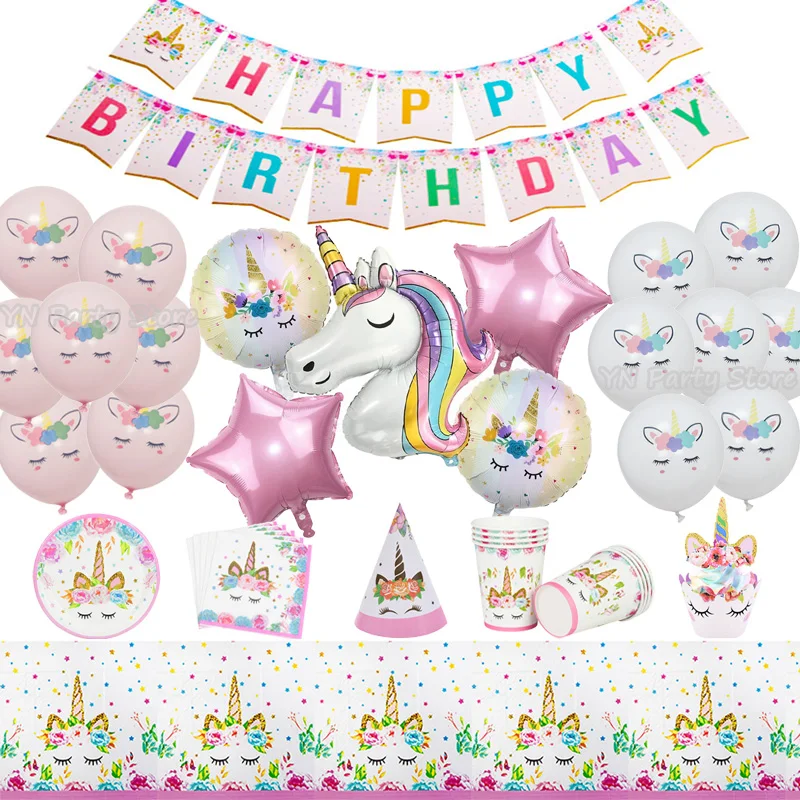 Unicorn Balloon 32inch Number Foil Balloon Set Birthday Party Decor Kids Unicorn Disposable Tableware Baby Shower Party Supplies