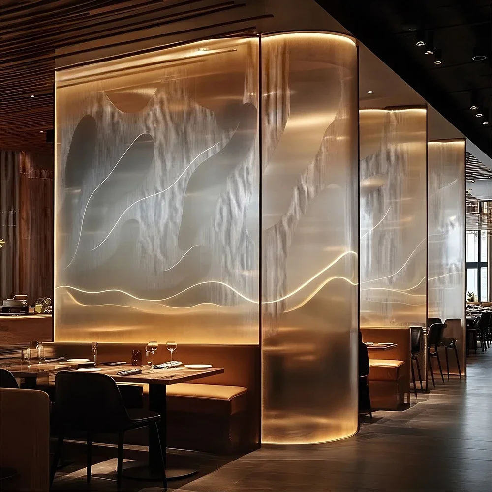 

Custom metal wire glass screen art glass curve baffle