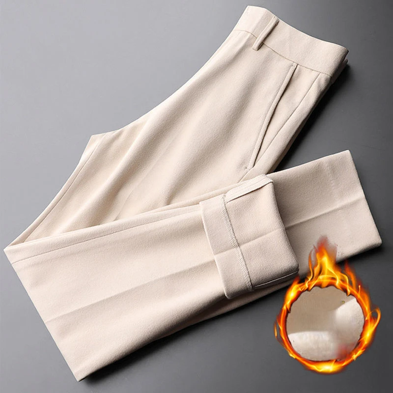 

2023 Winter Thick Woolen Pants Men's Fashion Casual Pants Men Streetwear Loose Korean Style Straight Long Trousers Male L105