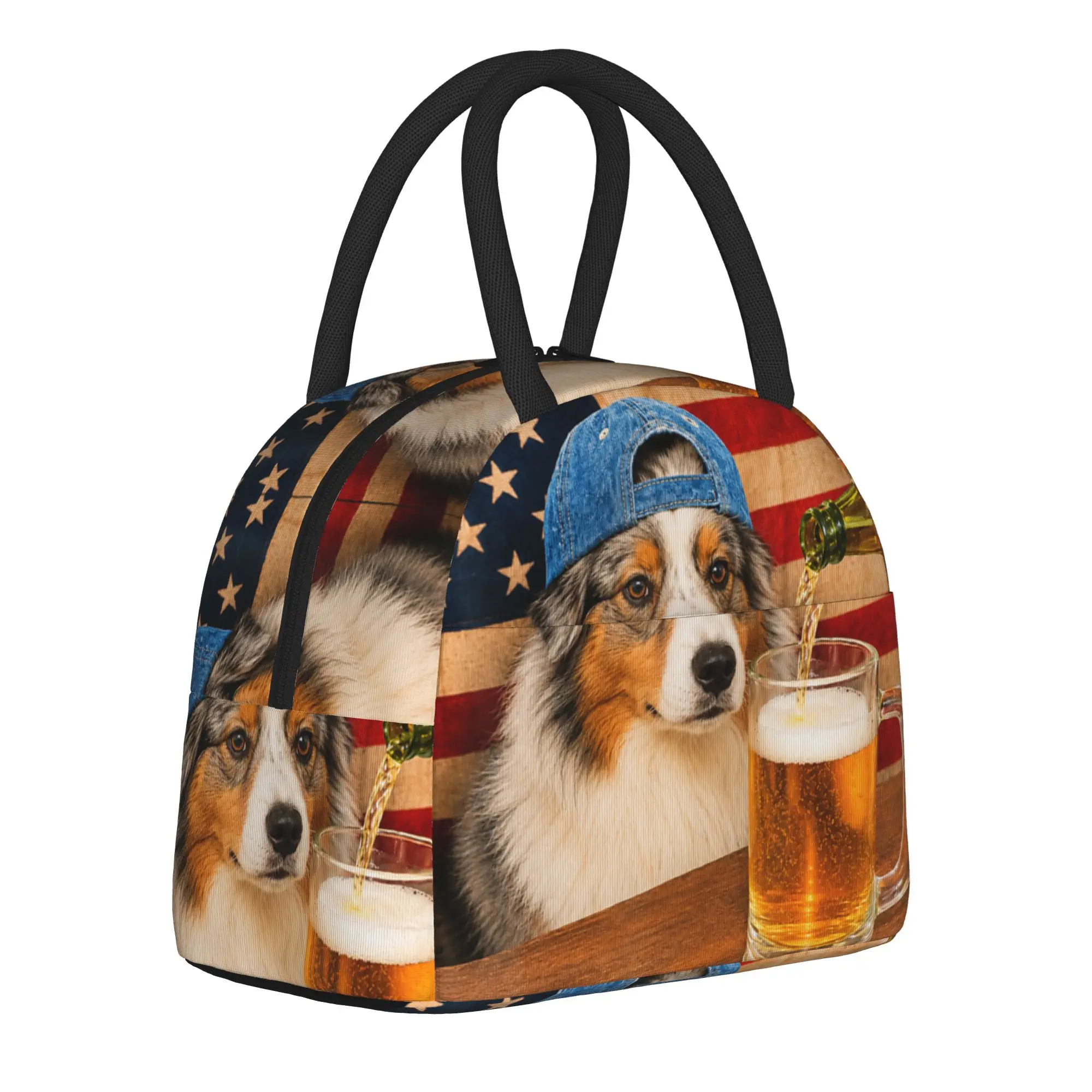 Border Collie Drinking Beer Dog Meme Insulated Lunch Bag for Men Women Food Container Portable Cooler Thermal Lunch Box For Work