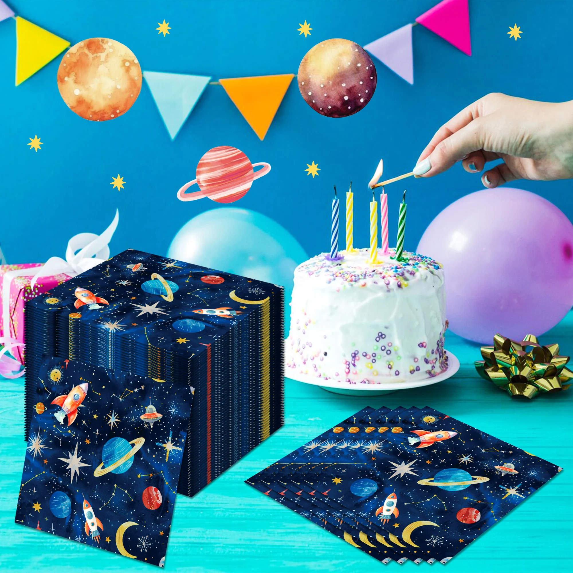 Weltraum Einweggeschirr Astronaut Teller Tassen Tischdecke Servietten Geschirr für Babyparty Geburtstag Party Dekoration – Detail 4