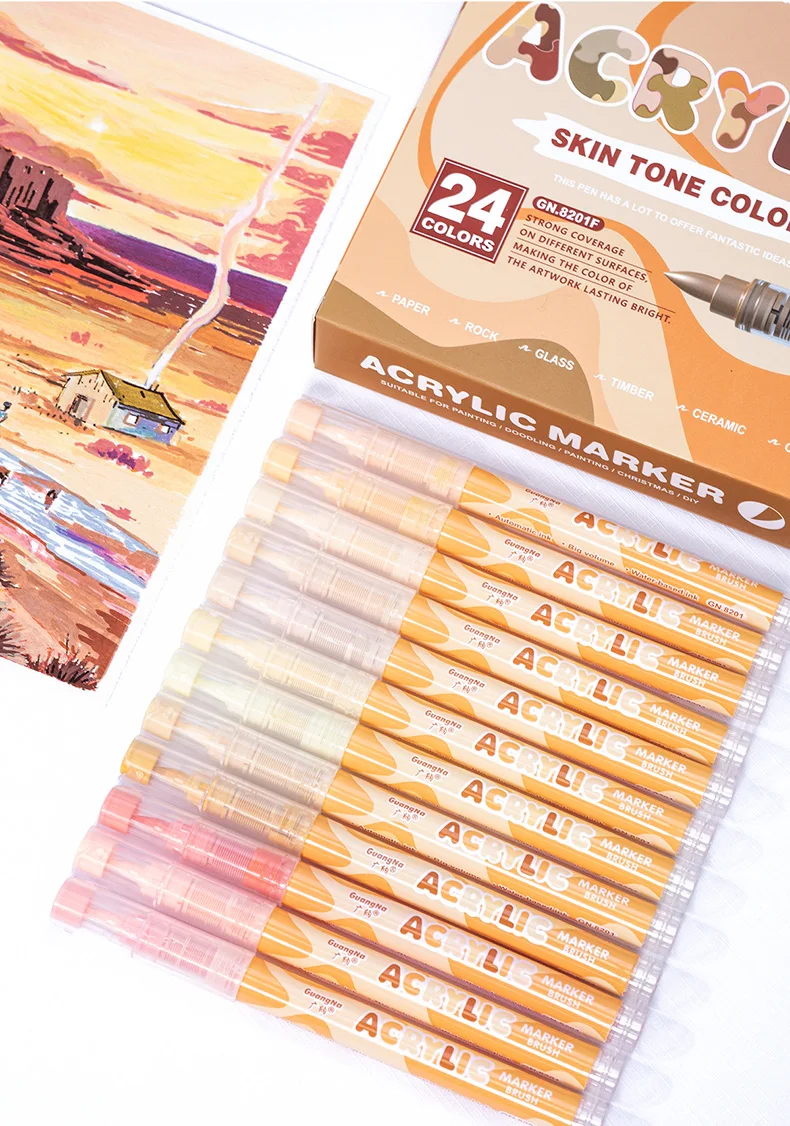 GuangNa 12-72 Farben Acryl-Marker-Stiftset mit weichen Pinseln, Hautton, Macaron-Farben, DIY handgezeichnet, Mal-Kunstmarker-Stifte, GN.8201F/M – Detail 29