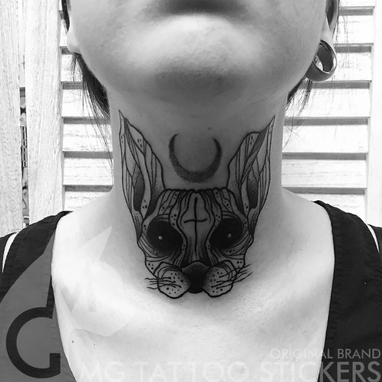 Punk Sphinx Cat Tattoo Sticker for Woman Man Religious Animal Dog Temporary Tattoos Waterproof Neck Moon Art Fake Tattoo Sticker