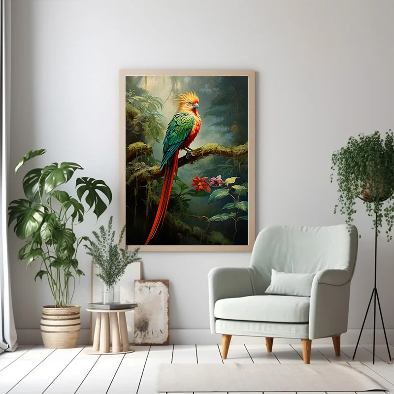 Tropical Jungle Bird Animal Resplendent Quetzal Posters and Prints Canvas Painting Wall Art Picture for Living Room Home Decor