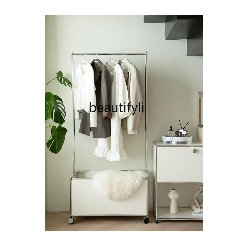 yj Mobile Clothes Rack Small Apartment Bedroom Simple Stainless Steel Floor Storage Coat Rack