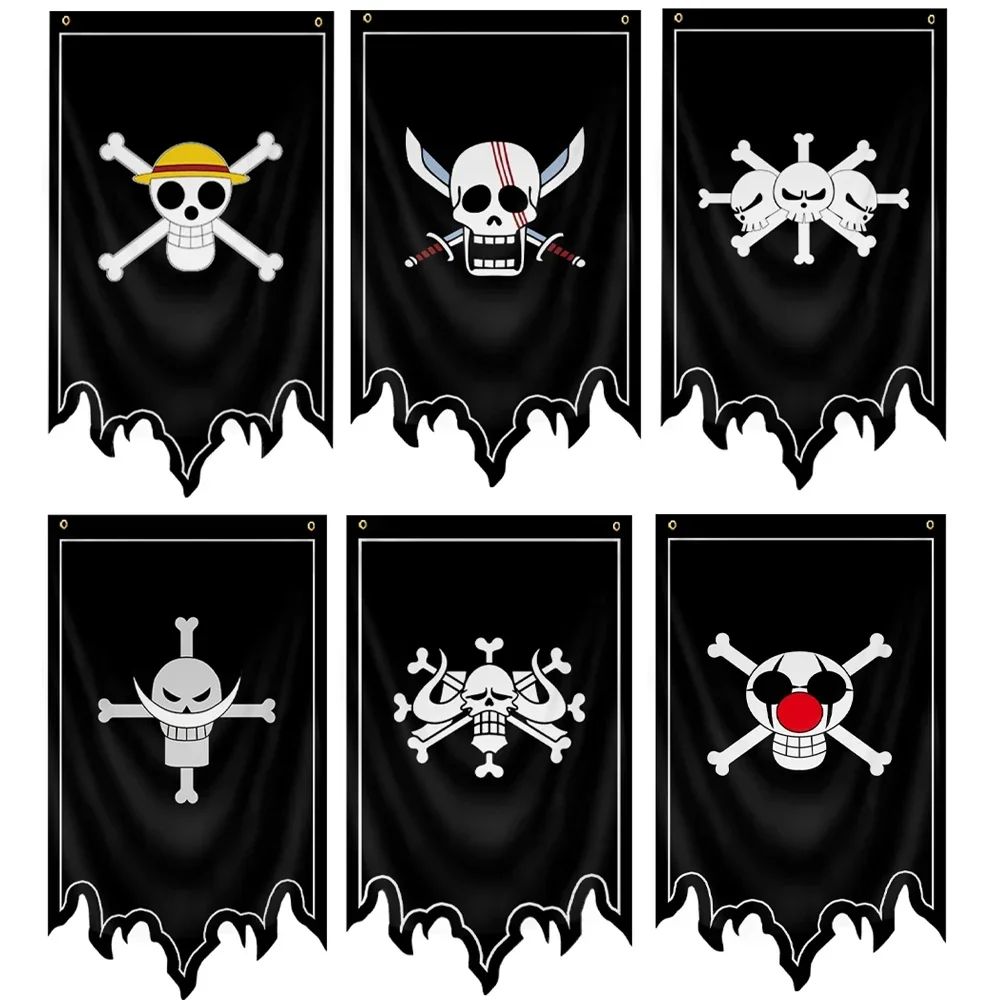 30*50cm One Piece Anime Polyester Pirate Monkey D.Luffy Skull Flag Straw Hat Pirates Trumpet Banner Flag Kid Cosplay Accessories