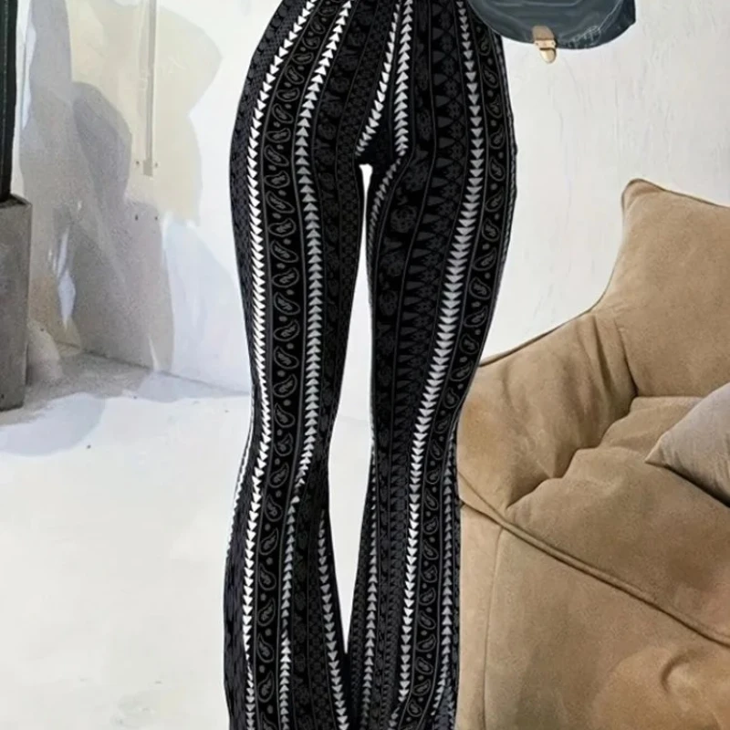 

Women Pants Retro Print Flared Leggings Sexy Slim Fit Casual Pants Street Style 2025 Spring Summer Fashion Long Trousers