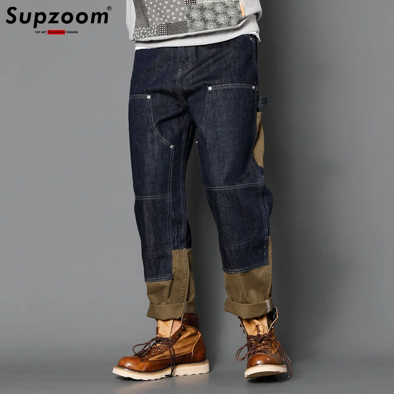 Supzoom New Arrival Hot Sale Top Fashion Autumn Zipper Fly Stonewashed Casual Patchwork Cargo Denim Pockets Cotton Jeans Men