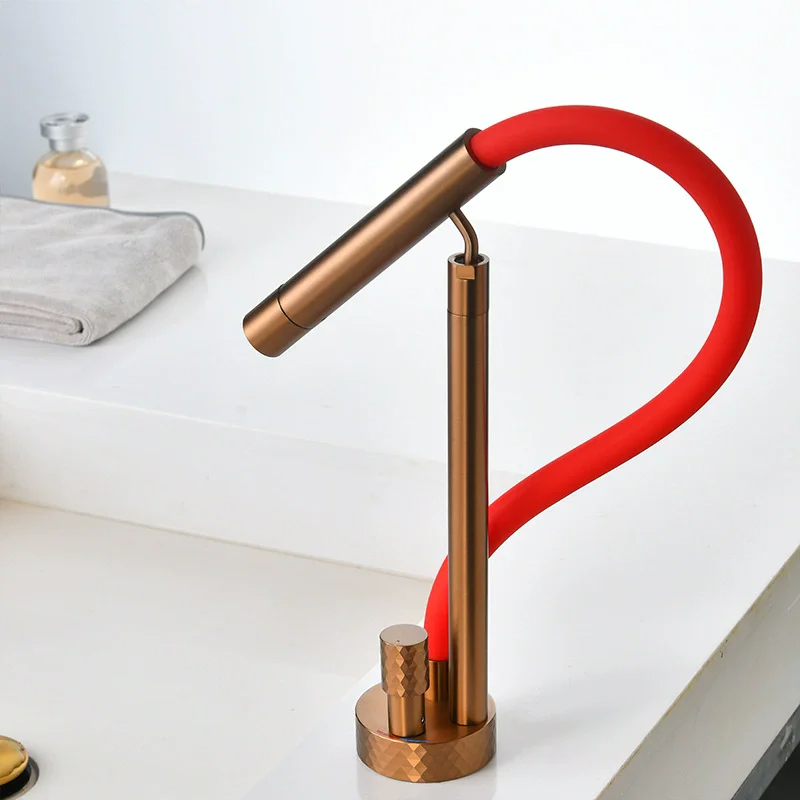 Basin Faucet Hot Cold Bathroom Single Lever Gold Brass Sink Mixer Unique Design Rotation Functions Chrome Gold Water Tap New