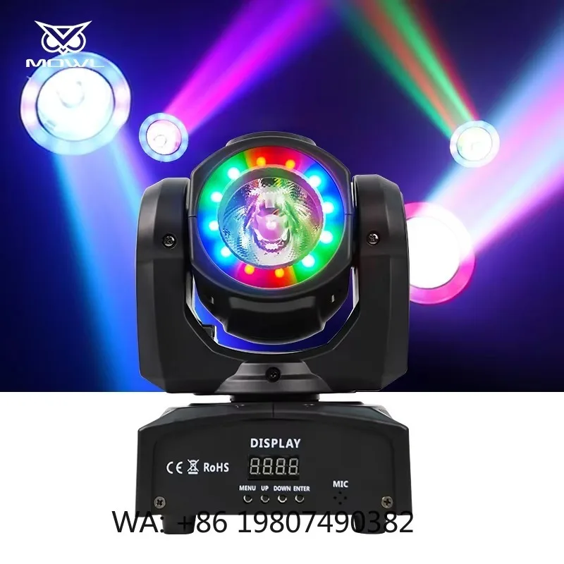 60W 4in1 RGBW LED Moving Head Projection Light DMX512 Halo Ring Beam Effect for DJ Party Stage Ambient Lighting
