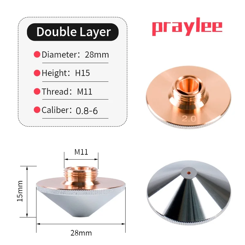 Raytools Düse für Faserlaser D28 M11 H15, Einzel-, Doppel-, verchromtes Kaliber, 0,8-6,0 mm, Precitec WSX HANS-Schneidemaschine – Detail 10