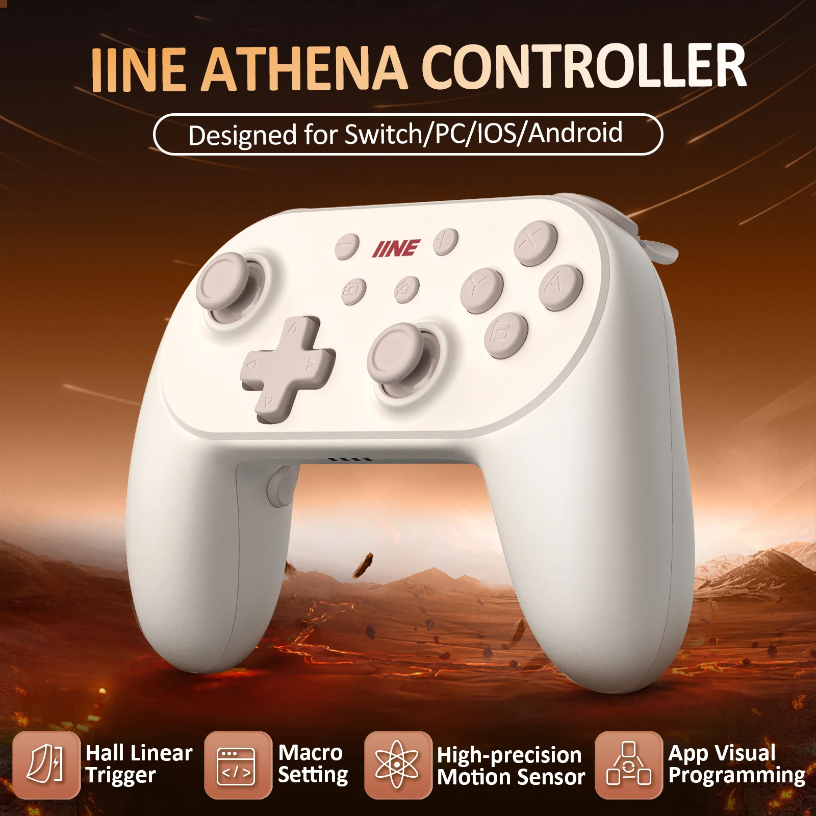 Iine-athenaホール効果コントローラー,スイッチ,oled,pro,pc,ios,android,スチーム,サポート,マクロ,ターボ用のワイヤレスコントローラー