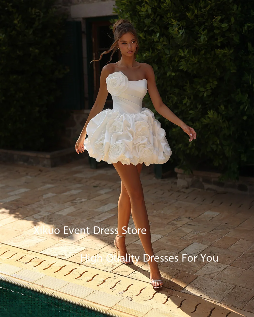 Xikuo романтические простые свадебные платья выше колена атласные платья Vestidos De Novia на одно плечо с цветочным принтом свадебные платья для девочек по индивидуальному заказу