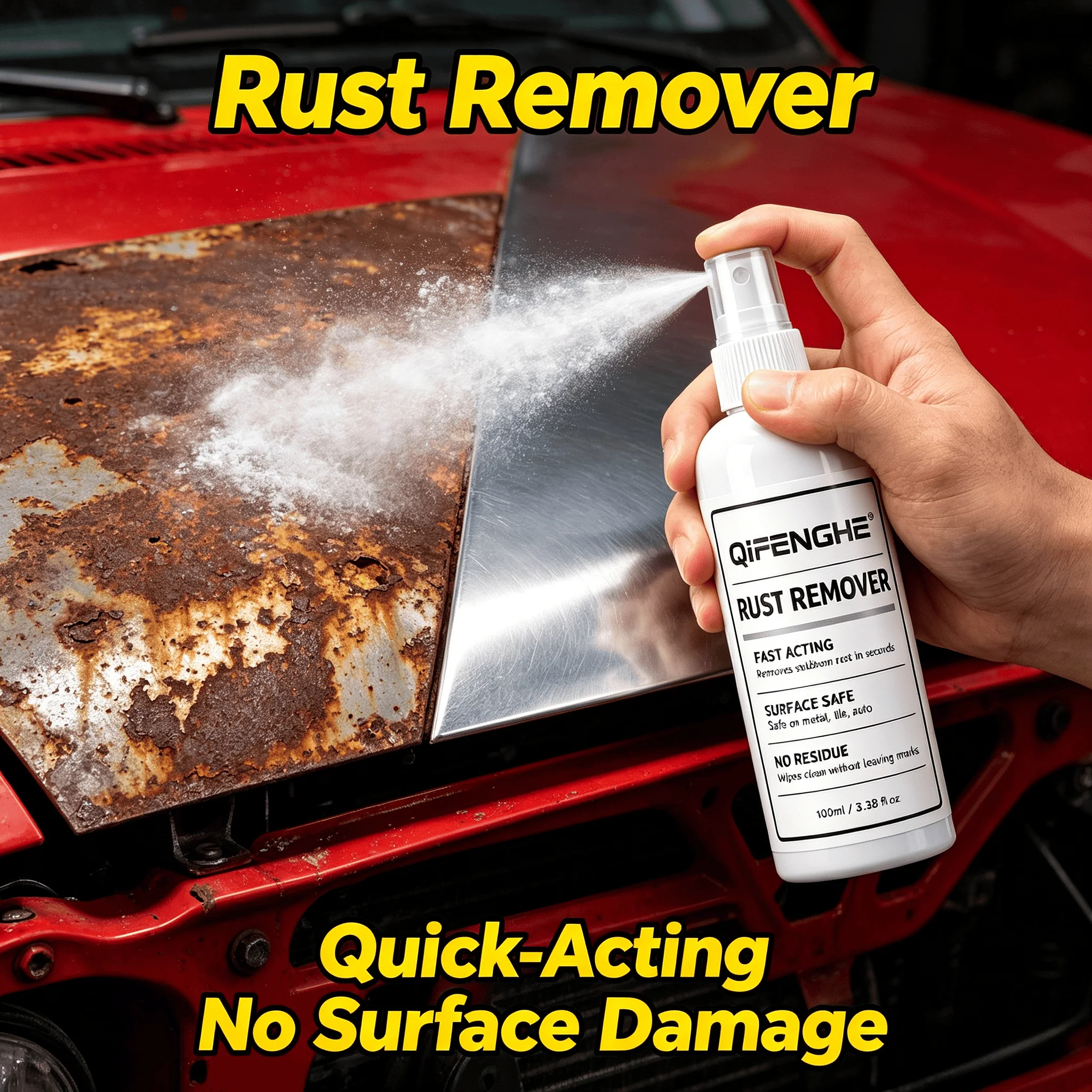 

QiFENGHE Fast-Acting Rust Remover, Multi-Surface for Metal Car Home Tile, No Damage, 100ml