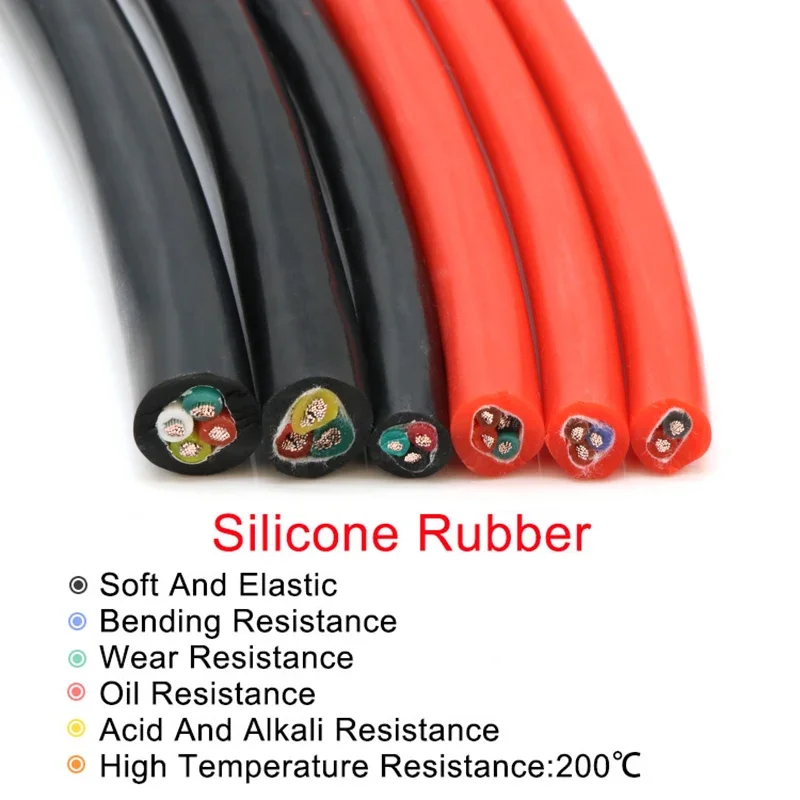 1/5M Sq 0.3 0.5 0.75 1 1.5 2 4mm Ultra Soft Silicone Rubber Cable 2 3 4 6 Cores Insulated Flexible Copper High Temperature Wire