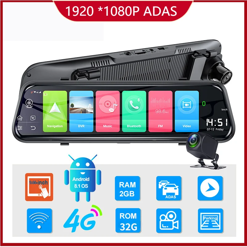 

4G 1080P Dash Cam 10'' Rearview Mirror Camera Dual Lens Car Dvr GPS ADAS Recorder Registratory Camcorder Night Vision