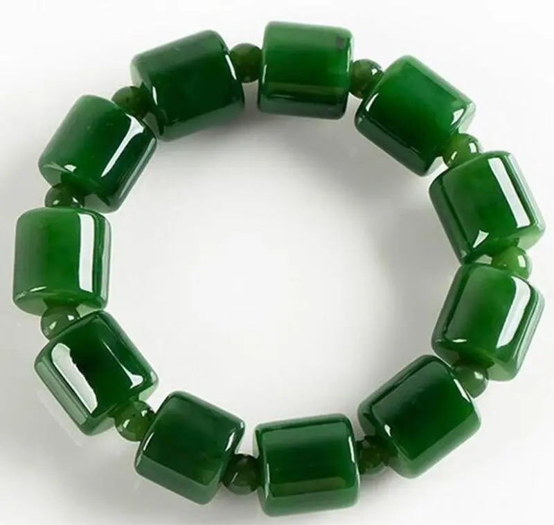 Excellent He Tian Green Jade Bangle Polished Bead Jadeite Bracelet Amulet Rosary Energy Case