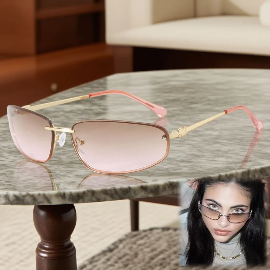

2025 Summer New Elliptical Frameless Women's Sunglasses Retro Ultra Light Neutral Advanced Show Temperament Sunscreen Sunglasses