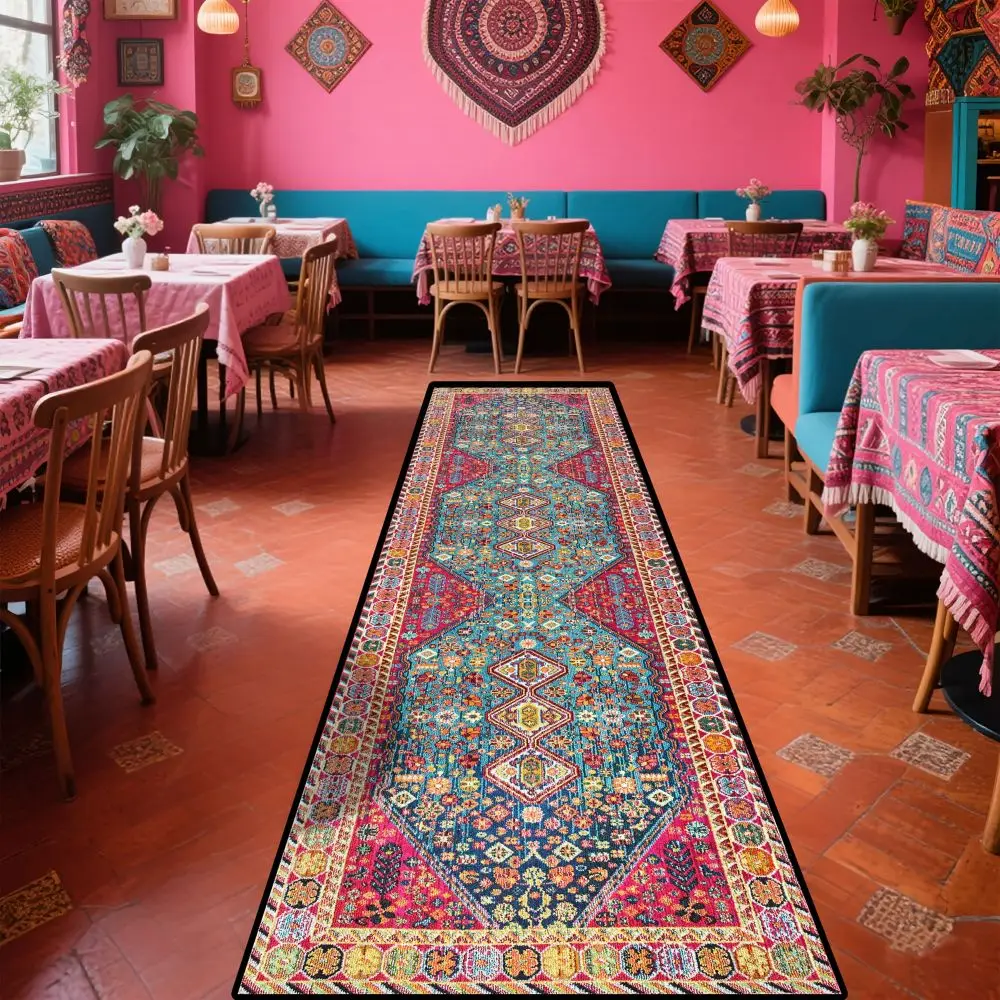 VIKAMA Vintage Persian Corridor Rug Indoor/Outdoor Runner Rug Non-Slip Kitchen & Dining Mat Bedroom & Balcony Carpet Home Decor view 2
