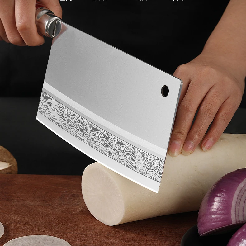 7.5 inch Chinese Cleaver Stainless Steel Kitchen Knife Boatman Painting Blade Chef Slciing Knife Restaurant Kitchen Knives