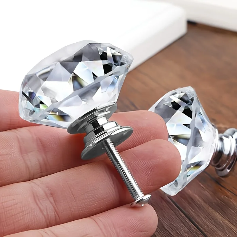 Cabinet Knobs, Decorative Diamond Shape Crystal Glass Dresser Knobs for Dresser Drawers Cupboard Wardrobe Furniture Cabinet