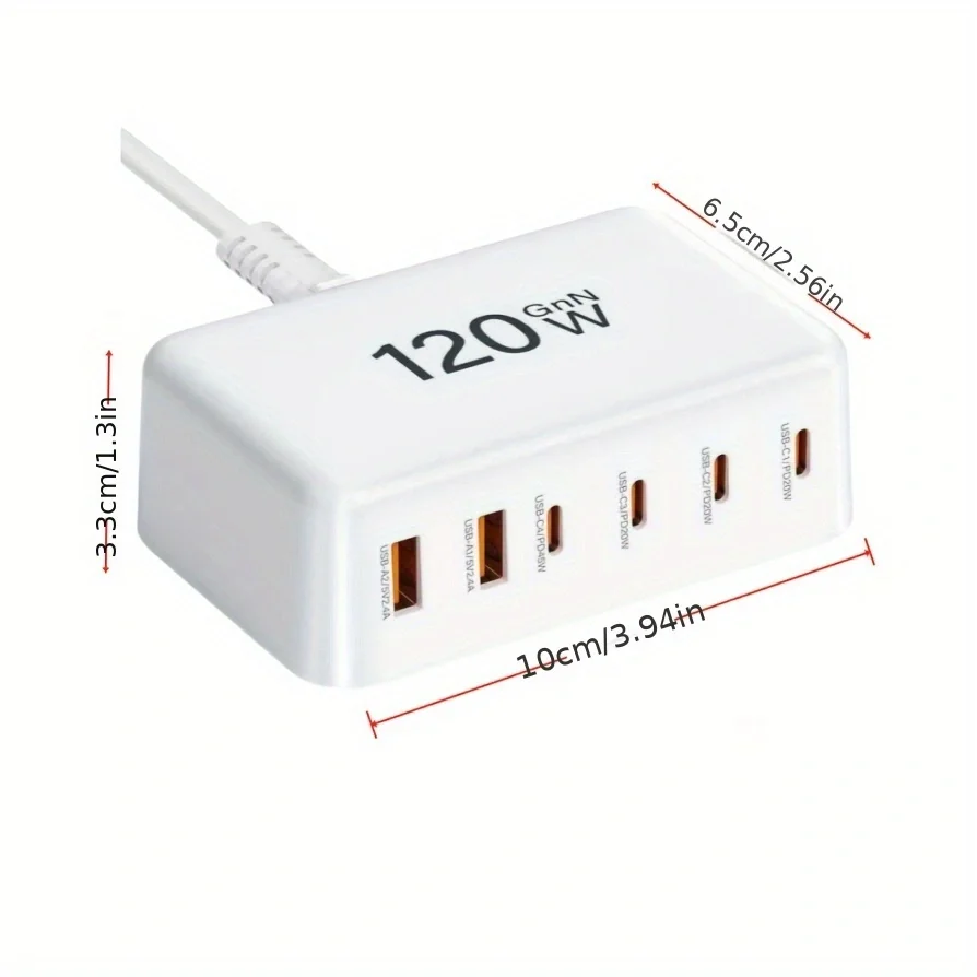 

Зарядное устройство GaN мощностью 120 Вт с 6 портами USB Type C PD Quick Charge 3.0, совместимая с зарядной станцией для мобильных телефонов, высокоскоростное зарядное устройство