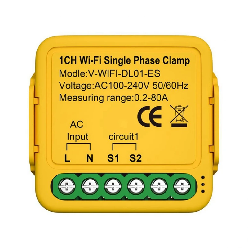 Tuya Bilaterale Wifi-Energiemeter 80a Ct Kwh Stroomverbruik Monitor Met Klem Geschikt Voor Alexa Google Home (B)