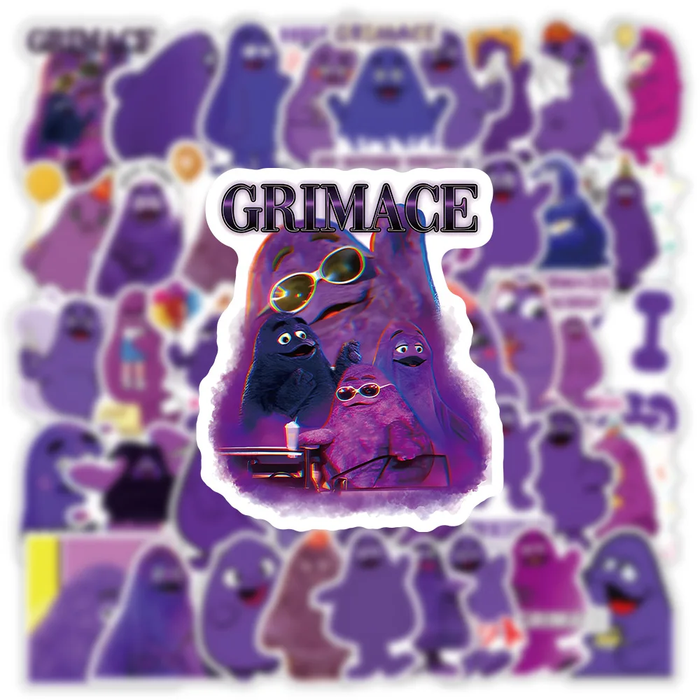 10/50Pcs Cartoon Purple Grimace Stickers DIY Humorous Fun Ghost Face Expression Pack Skateboard Notebook Art Graffiti Kid Decals