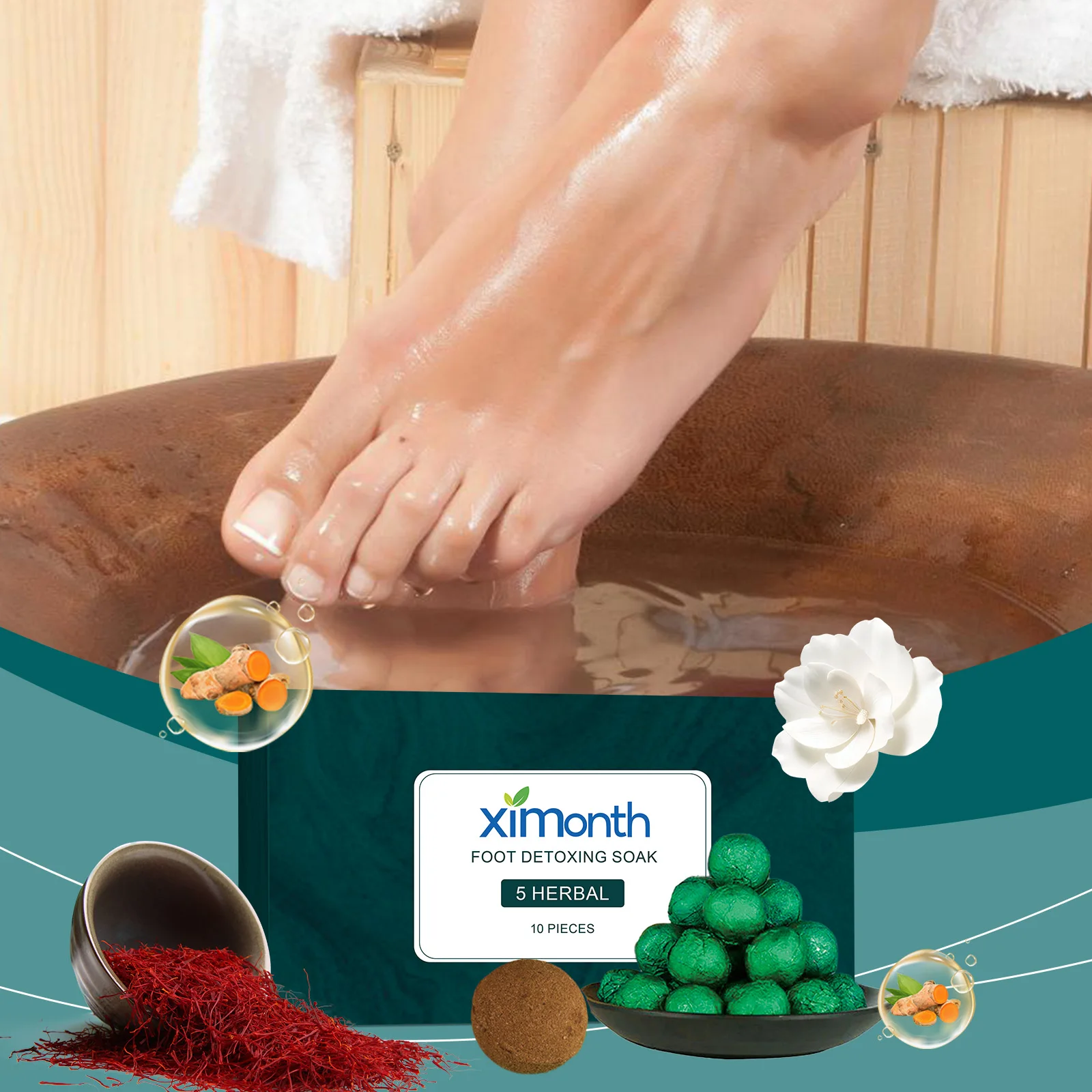 Herbal Foot Soak Balls with Saffron & Turmeric - Natural Detox & Foot Care for Relieving Leg Fatigue