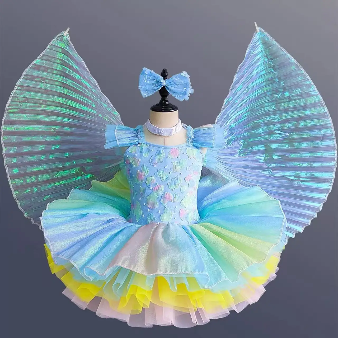 

Cute Rainbow Wing Tutu Skirt Girls Professional Ballet Dance Dress Carnival Event Stage Performance Skirts Sweet Kids Ballets