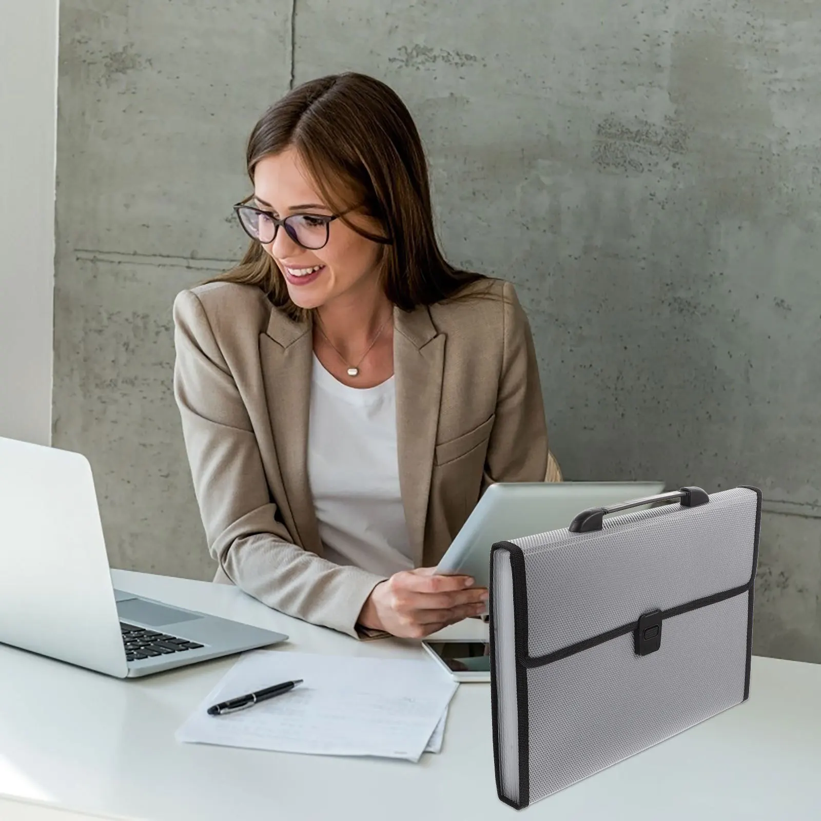 منظم ملفات الأكورديون مادة ABS حقيبة تخزين المستندات المحمولة مكتب مدرسة السفر المنظم أنيق متعدد الطبقات