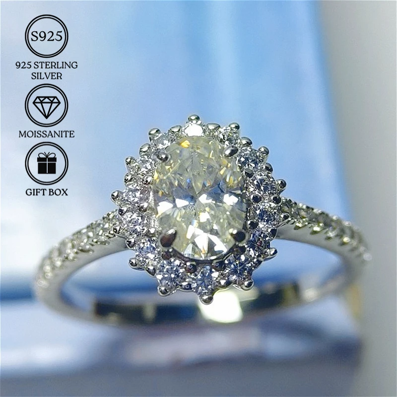 1pc 1 Carat S925 Sliver White Oval Cut Moissanite Ring, S925 Sterling Silver Ring, Perfect Birthday Gift for Anniversary.