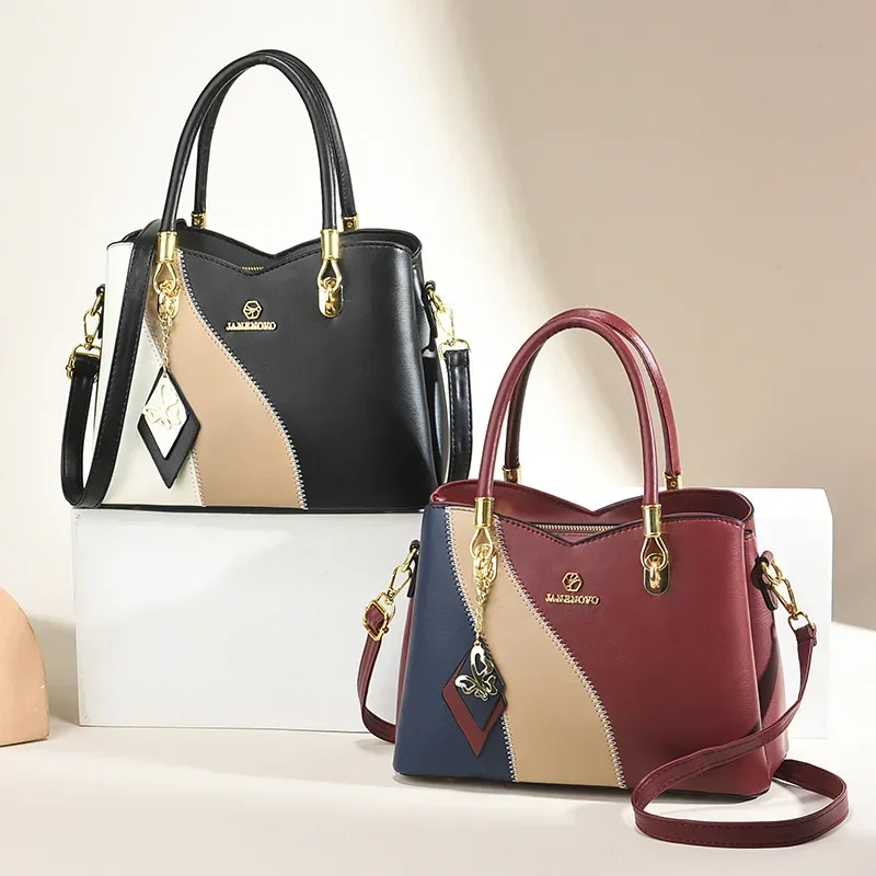 2024 nowa kombinacja trzech kolorów torebka damska o dużej pojemności miękka skórzana torba na ramię moda elegancka damska torba typu Crossbody — zdjęcie 7
