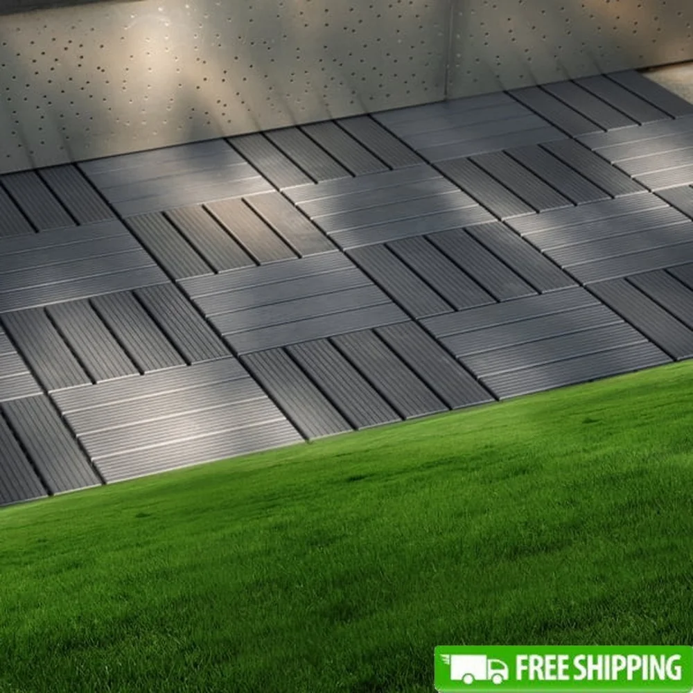 

44-Piece Interlocking Wood-Plastic Composite Deck Tiles Easy-Clean Durable Indoor Outdoor Flooring Tool-Free Installation