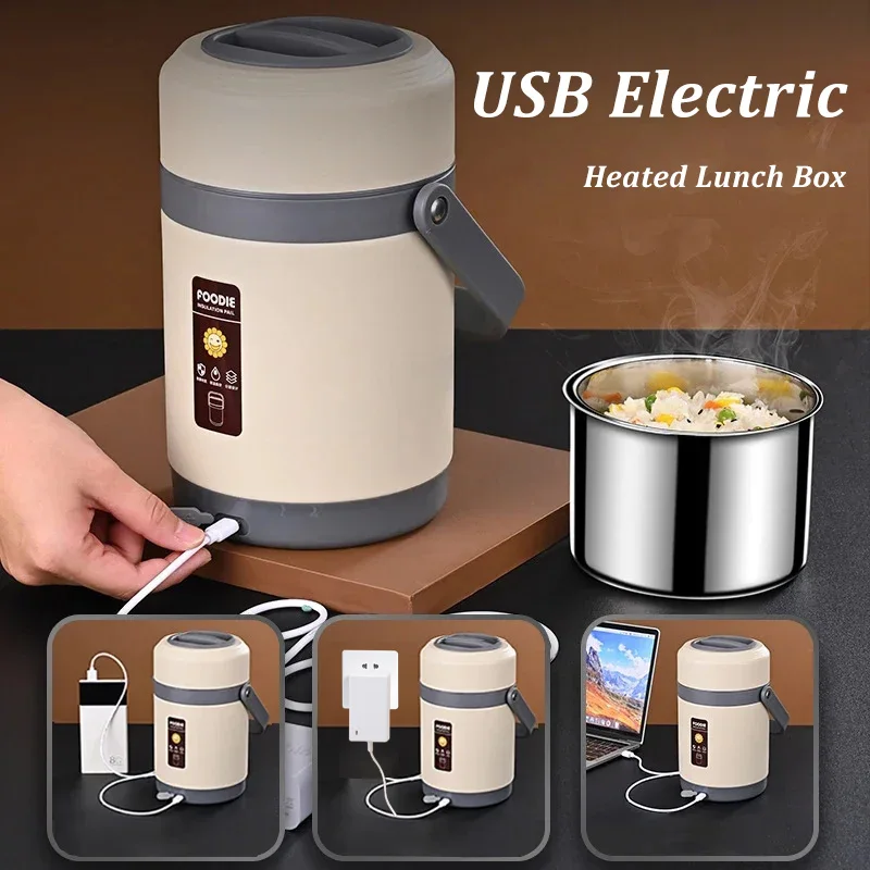 

Lunch Box USB Electric Heated Stainless Steel Box Lunch Food Warmer Bento Thermal Boxes for Office School 1.6/2.0L Lunch Box