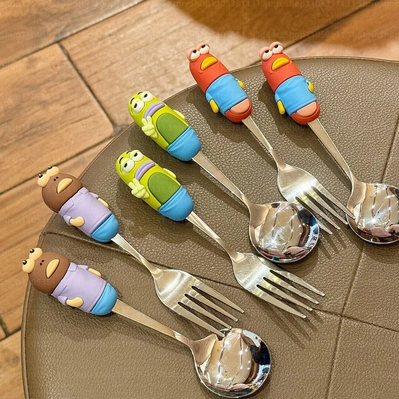 SpongeBob Bikini Bottom Citizens Spoon Fork Set 304 Stainless Steel Ugly Cute Fish Figure Cartoon Flatware Kawaii Tableware Gift view 4