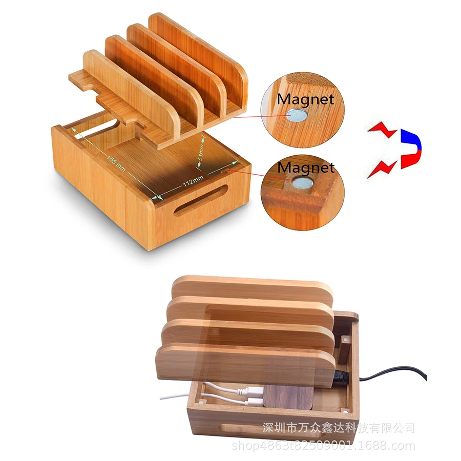 Soporte bambú carga móvil estación organizador para móviles y tabletas - imagen 5