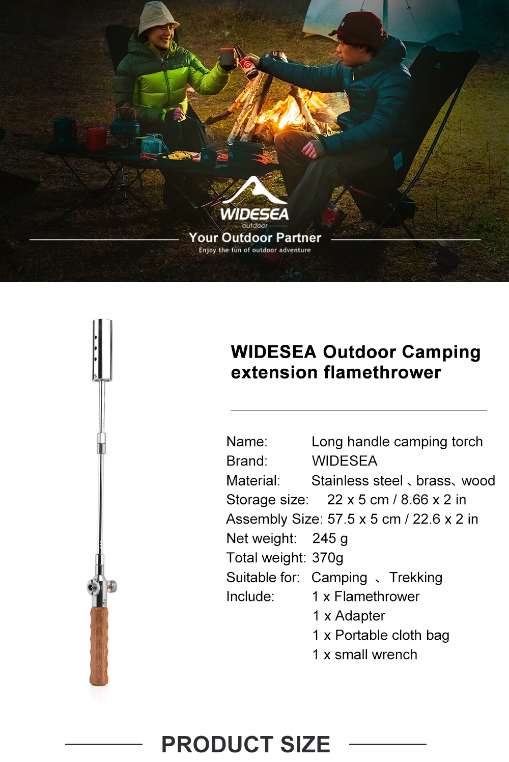 Widesea Flammenwerfer mit langem Griff, abnehmbare tragbare Camping-Taschenlampe aus Edelstahl, leicht zu tragen, für den Feuerstart im Freien, Grillen, C – Detail 1