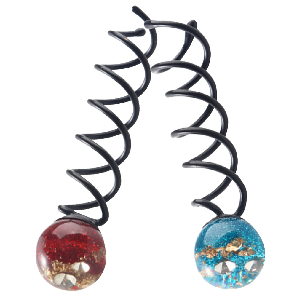 

2Pcs Spiral Bun Clips Hair Accessories for Women Blue Red Reusable Durable Easy Wear Hairstyle Spiral Chuck Metal Sticks Hair