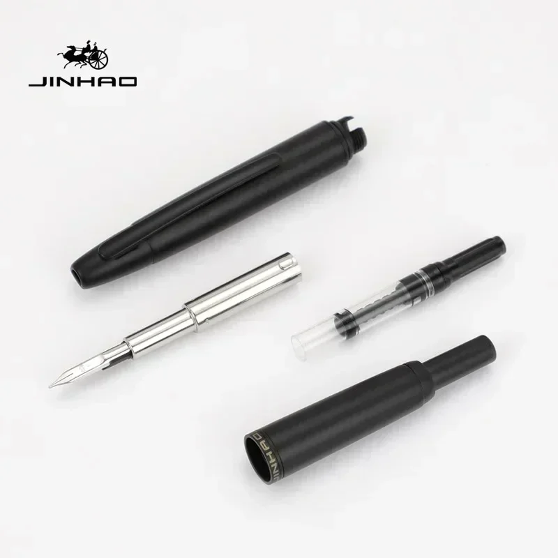 Jinhao 10 imprensa caneta tinteiro retrátil metal fosco preto ef f escrita caneta de tinta com conversor escola material de escritório papelaria