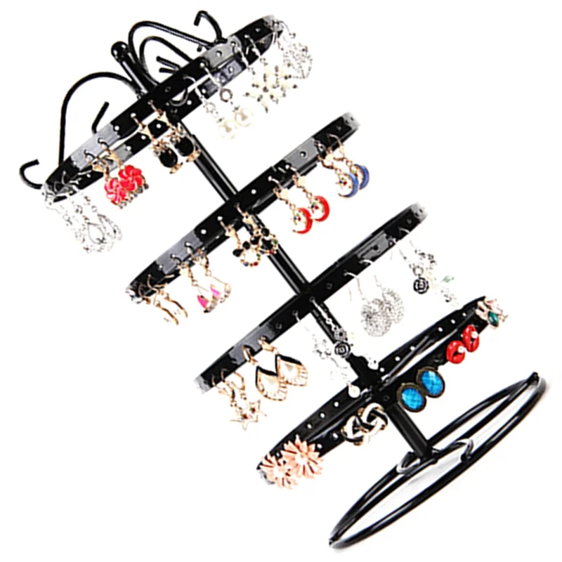 

Wrought Iron Four-Story Rotating Jewelry Rack Jewelry Rack Earring Earring Bracelet Display Rack Black