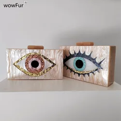 Champagne  Nude Acrylic Evil Eye  Cartoon Box Clutches Bag Bolsa Feminine Women Shoulder Evening Party Handbag Wedding  Purses