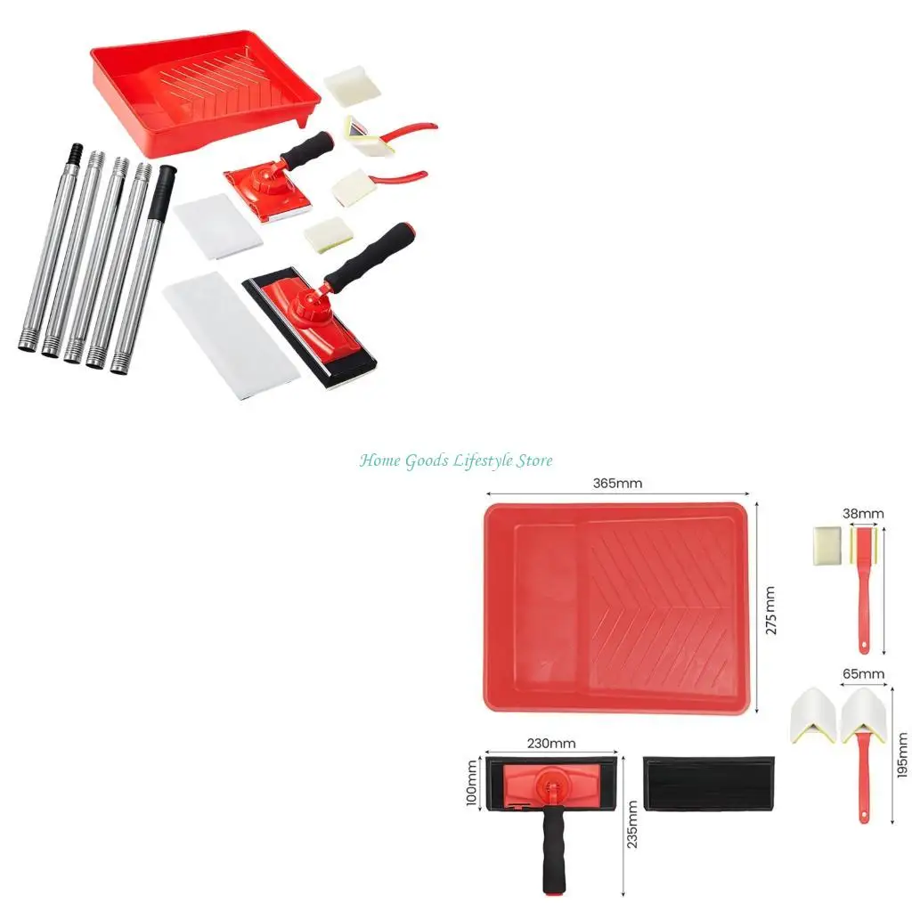 

E74E 9 Size Turning Handle Paint Pad Corner Brush Set Includes Extension