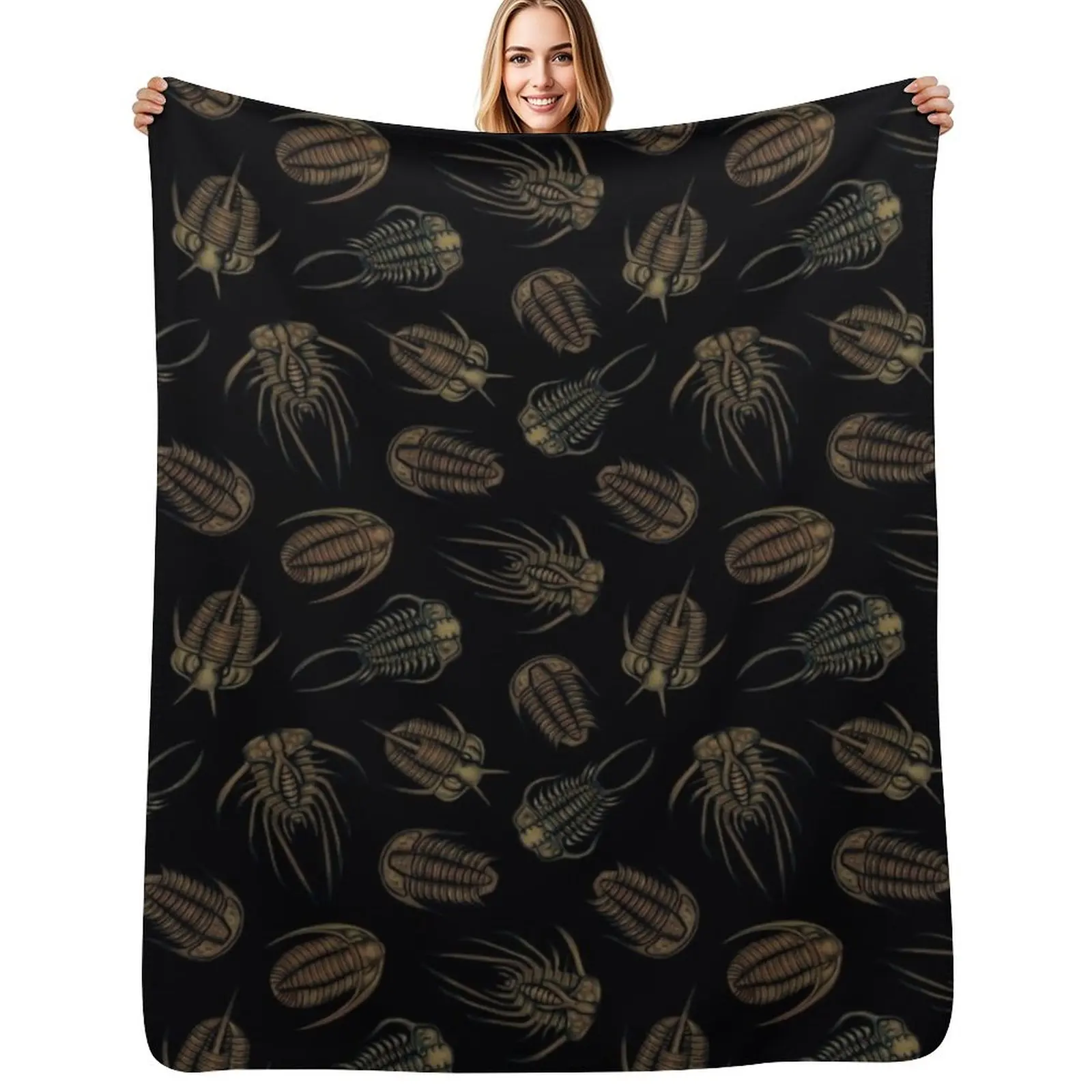 

Trilobites - Marine Fossil Pattern Throw Blanket Machine Washable Soft Warm Blanket