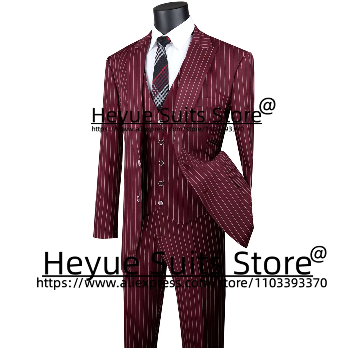 Wine Red Stripe Wedding Suits For Men Slim Fit Peak Lapel Groom  Tuxedos3Pcs Sets Business Male Blazer traje de hombre de vestir