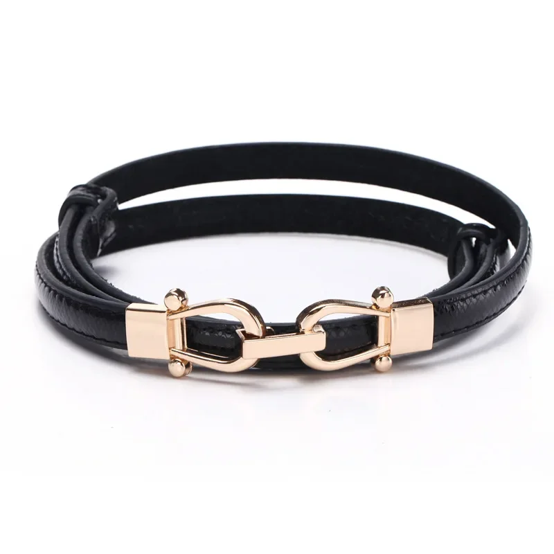 Ceinture de créateur pour femme, sangle en cuir pour robe, structure dorée, bracelet décontracté, noir, environnement féminin, fjCasual