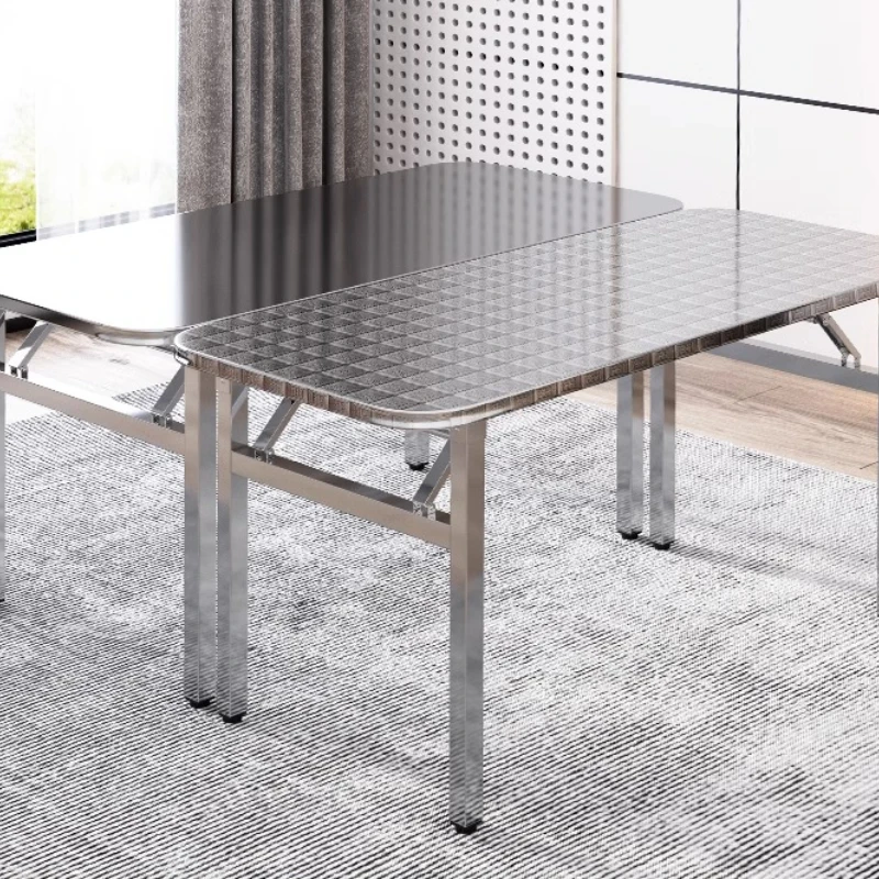 

Stainless steel foldable rectangular table stall outdoor simple household dining table and chair rectangular table dining