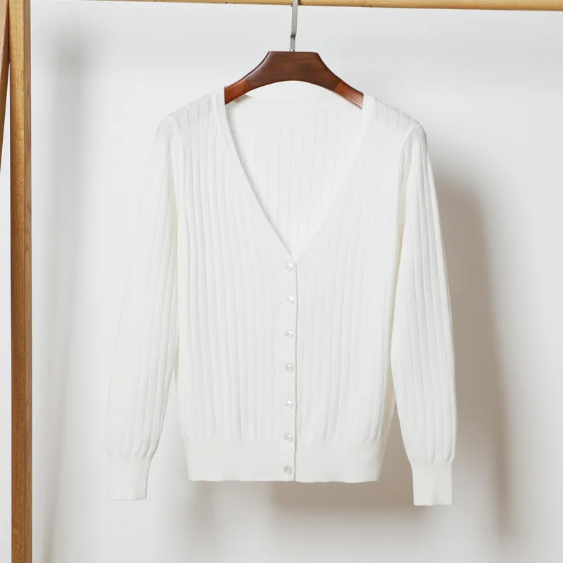 

Thin ort Long Sve Cardigan Sweater V-Ne Button-Up Street Sle Pure Color Autumn Winter Women's Slim Fit Knitwear