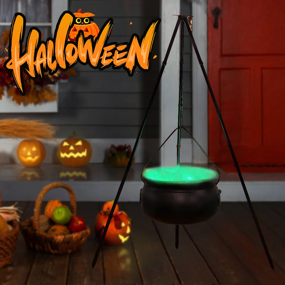 

Halloween Party Decorations Large Witches Cauldron on Tripod with Lights Black Plastic Bowl Candy Bucket for Home Yard Porch