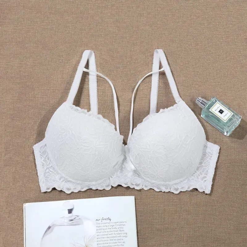 Beauwear Contrast Lace Push Up Bra Comfy Breathable Hollow Out Bra